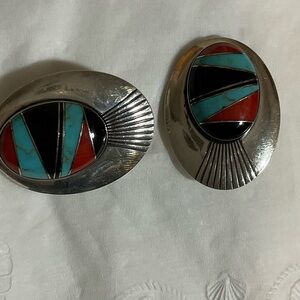 925 EARRINGS, SOUTHWESTERN/ NATIVE AMERICAN STONES ARE TURQUOISE,CORAL, ONYX.